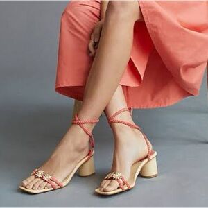 Anthropologie NEW $138 Schutz Hina Sandals 10 Coral Pink Daisy Ankle Straps